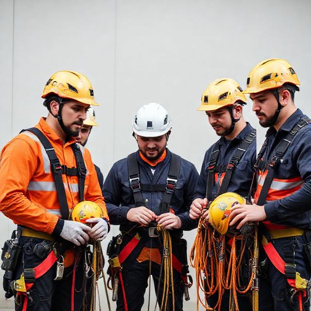 Equipo JRV Soluciones preparando cuerdas y arneses